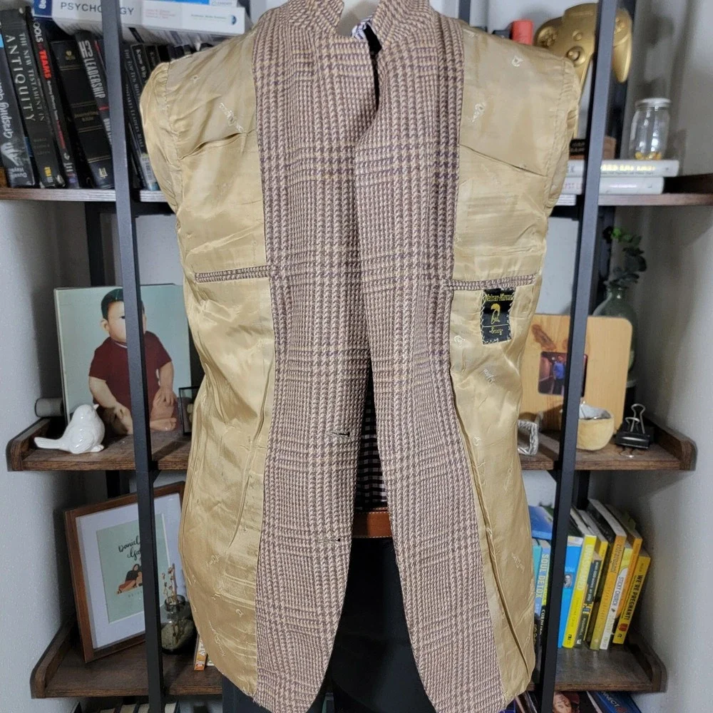 VTG Neiman Marcus Men's Tweed Sport Coat Two Button Brown Wool Plaid‎ Size 42-44
